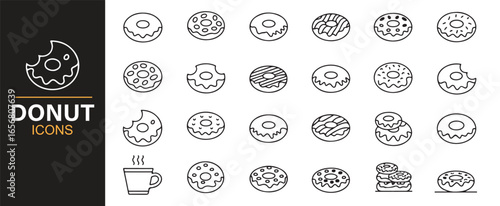 Various donut icons with different toppings and fillings