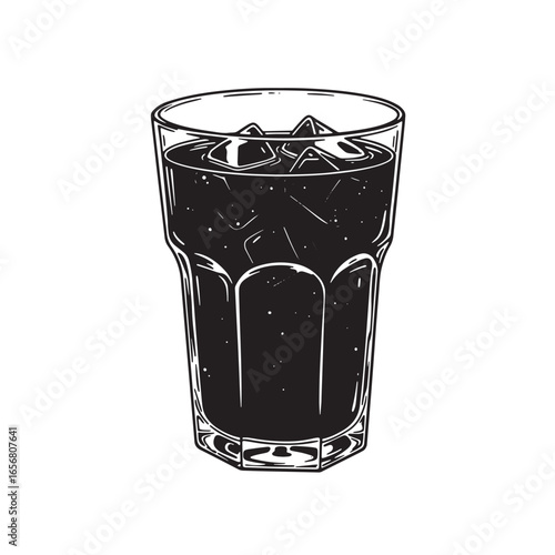 Vector illustration of a refreshing glass of iced cola with cubes of ice