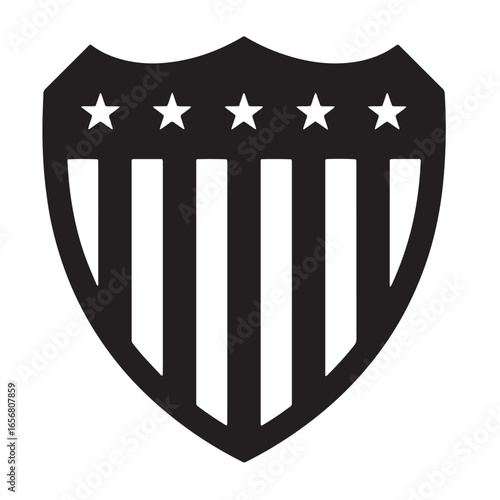 Vector illustration of a shield featuring stars and vertical stripes in black and white