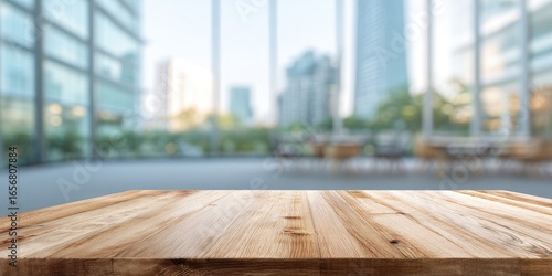 Fototapeta Naklejka Na Ścianę i Meble -  Wooden table top in front of a blurred city scape