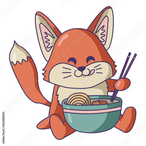 Fox eating ramen cute
