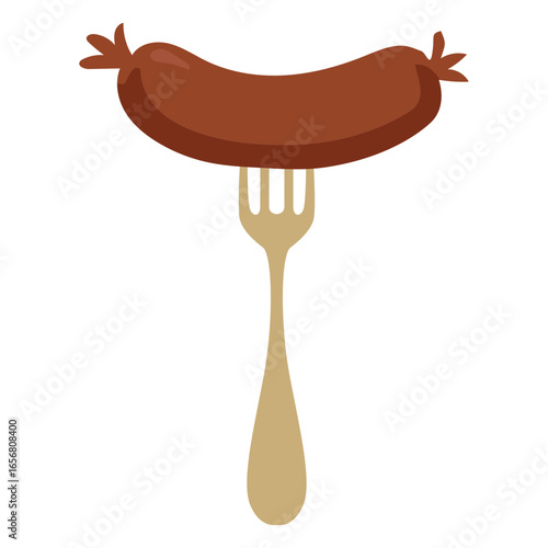German sausage on a fork semi flat