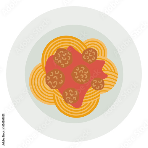 Illustrative spaghetti and meatballs dish design