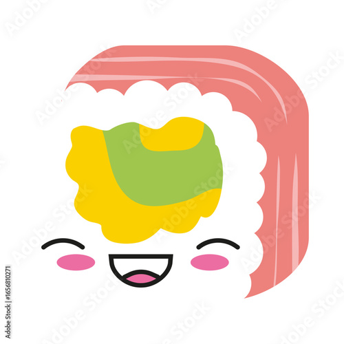 Laughing kawaii emoticon sushi icon