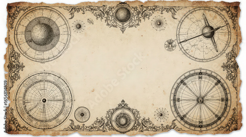 Vintage parchment with celestial designs, evoking historical astronomy themes