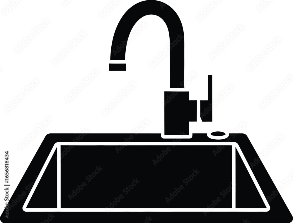 Kitchen sink with faucet, tap icon silhouette editable vector illustration Kitchen sink with faucet, tap icon silhouette editable vector illustration