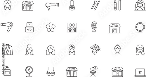 Beauty Salon and Spa Icon Set Thin Line Vector Illustration Promoting Relaxation and Self Care for Marketing Materials and Online Graphics