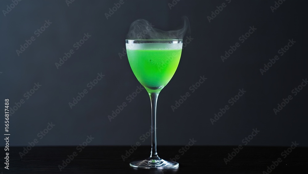 Fototapeta premium Poster showing a cocktail glass filled with bubbling green potion.