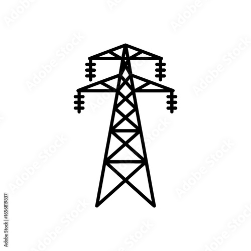 Electricity pylon line icon for power and energy transmission.