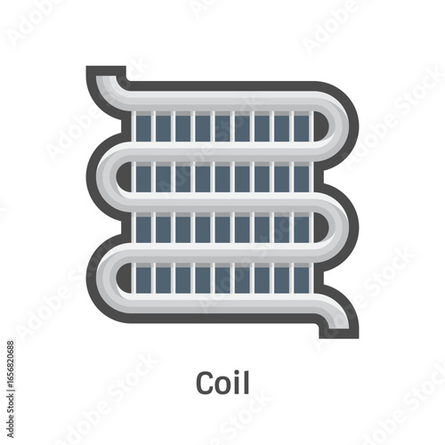 Coil panel vector icon. Aluminum or copper pipes combined with fin. Component in condenser units and radiators for heat ventilation. Ideal for HVAC systems, air conditioning, refrigeration visuals.