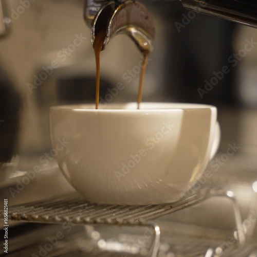 The meticulous process of extracting espresso in a sleek coffee machine