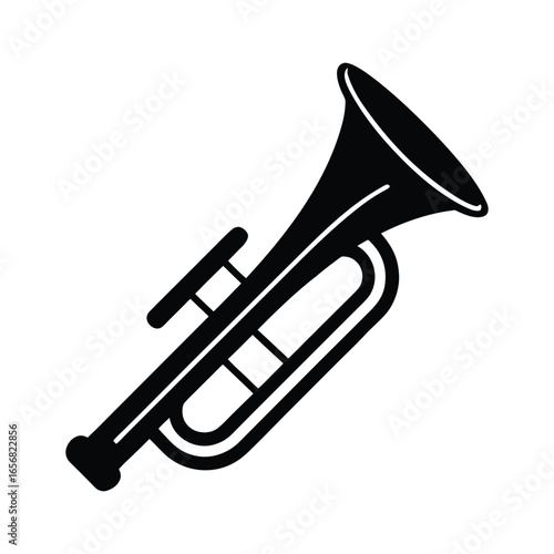 Black silhouette of a trumpet on a white background brass instrument musical instrument 2