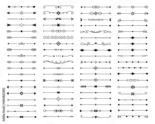 A vast collection of elegant black and white decorative line dividers, perfect for enhancing typography, text, and graphic design projects with stylish page breaks and borders.
