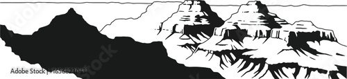 Grand Canyon Landscape Illustration in Black and White Silhouette on Transparent Background This black white illustration features silhouette the landscape The transparent background valuable feature