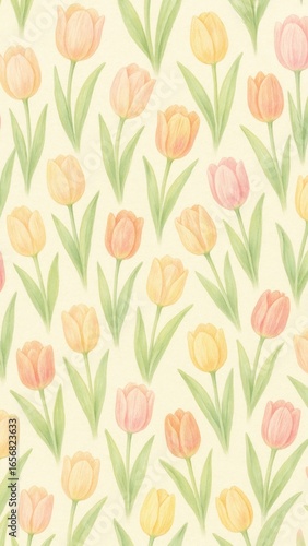 Pastel tulips floral pattern illustration.