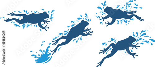 Leaping Frogs with Water Splash Silhouette on Transparent Background Illustration leaping frogs water splash silhouette style The transparent background valuable feature for designers allowing for