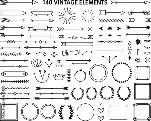 A Collection of Vintage Decorative Line Elements and Ornaments for Design Projects