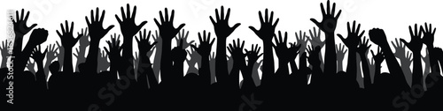 Crowd of Raised Hands Silhouette on Transparent Background