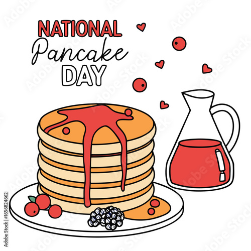 National Pancake Day Vector Illustration – Breakfast Food Line Art Icon Clipart