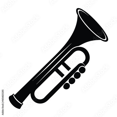Black silhouette of a trumpet on a white background brass instrument musical instrument 7
