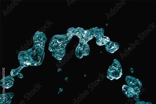 Flying Drops of Turquoise Water that Take on Unreal Shapes - The Fifth Frame of Set - Graphic Design