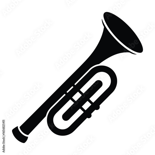 Black silhouette of a trumpet on a white background brass instrument musical instrument