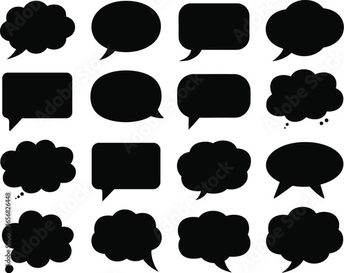 Collection of Black Speech Bubbles for Digital Communication and Design Elements