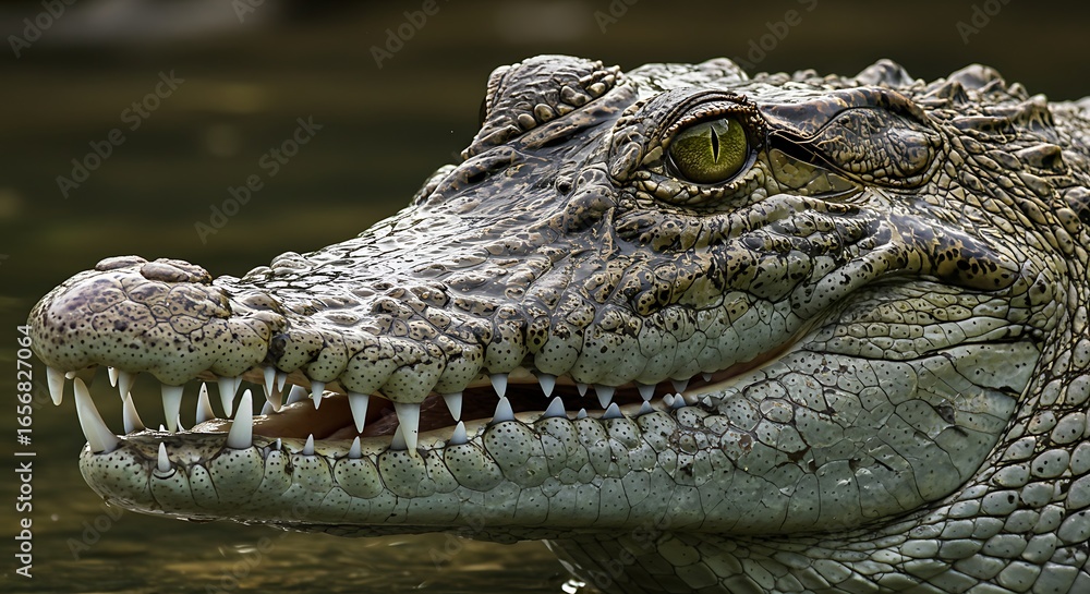 Obraz premium Close-up of a crocodile's head, showing its sharp teeth and scaly skin.
