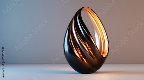 A stunning black sculptural vase showcasing unique twisting curves and elegant lines, illuminated beautifully, exemplifying modern artistry and design.
