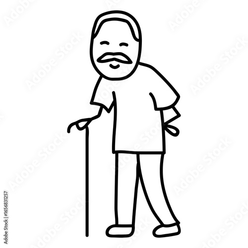 Standing old man with walking stick
