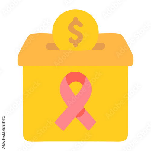 Donation Box for Fundraising with a Pink Ribbon Symbolizing Breast Cancer Awareness and Support