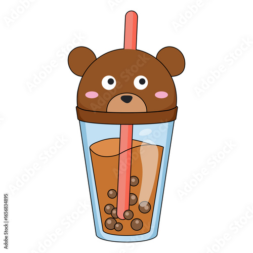 Bubble tea bear cap color stroke