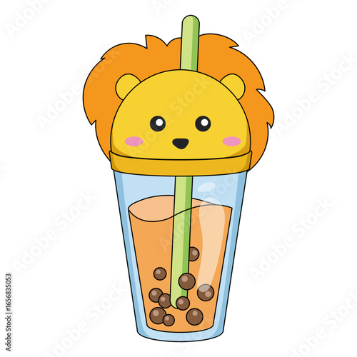 Bubble tea lion cap color stroke