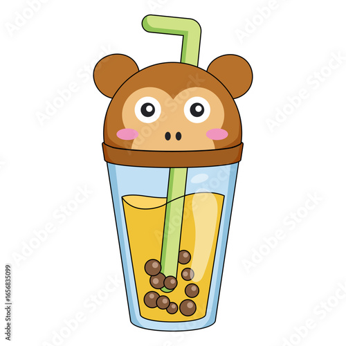 Bubble tea monkey cap color stroke