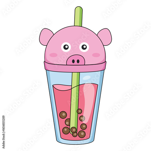Bubble tea pig cap color stroke