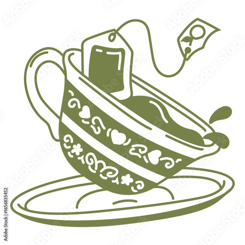 Charming tea cup illustration with tea bag