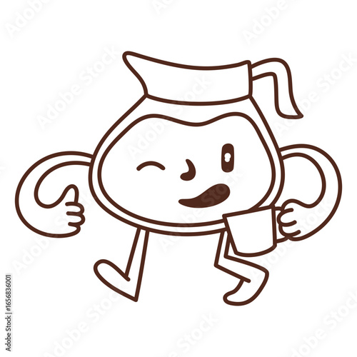 Funny coffee pot filled stroke drinking