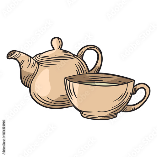 Hand drawn tea pot cup