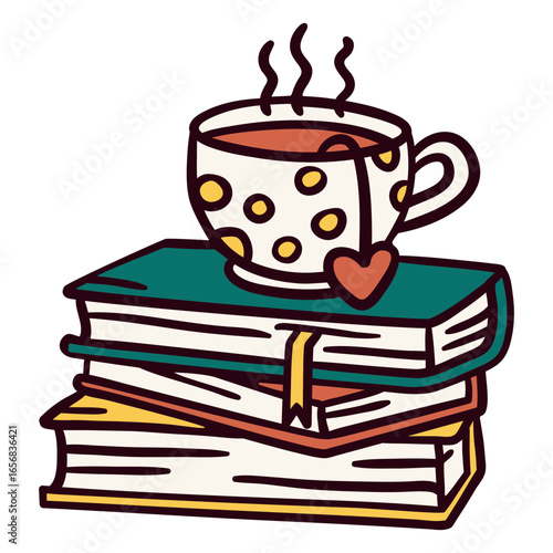 Pile of books tea illustration