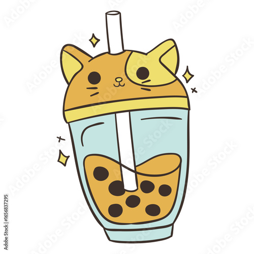 Yellow cat boba tea cute