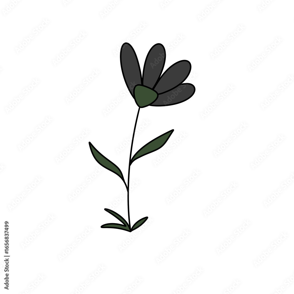 Obraz premium A black flower with green leaves