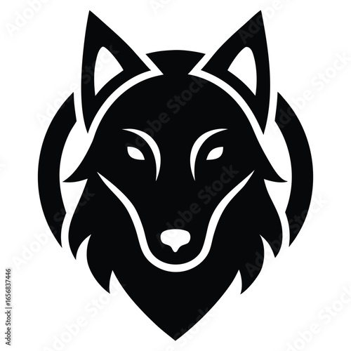 Black wolf head logo with circle emblem on white background animal