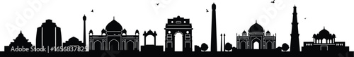 Detailed India Cityscape Silhouette with Famous Landmarks on Transparent Background