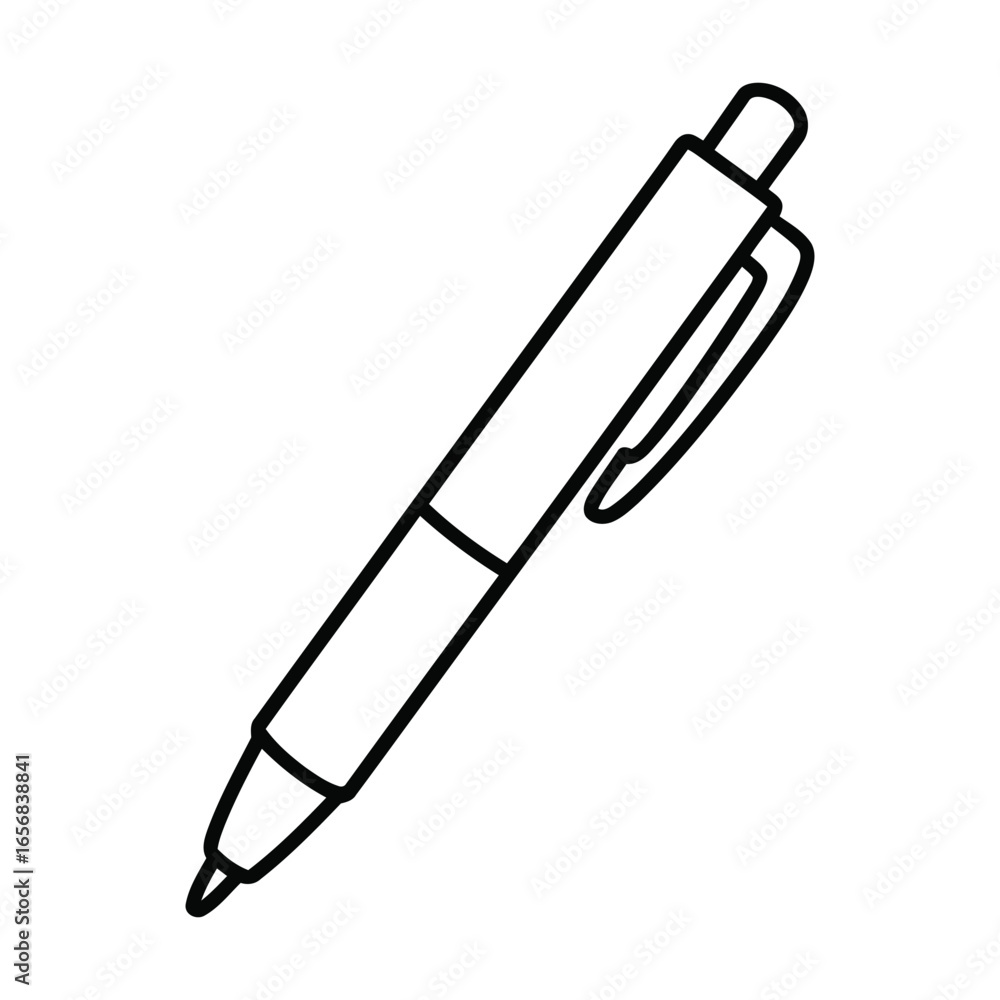 Fototapeta premium Simple black outline vector illustration of a ballpoint pen