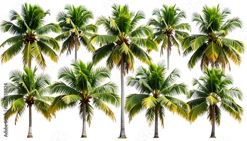 Coconut palm trees against a white background.