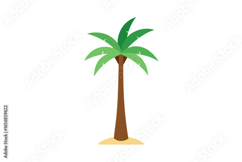 Vibrant green palm tree stands tall on sandy island, evoking tropical paradise, vacation dreams, and serene beach escapes with its iconic silhouette, perfect for travel, summer, and relaxation themes.