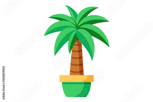 Vibrant green potted palm tree brings tropical paradise vibes to any space, evoking sunny beach holidays and relaxing summer days with its lush foliage.