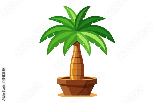 Vibrant green palm tree in a terracotta pot, a symbol of tropical getaways and serene vacation vibes, perfect for travel and lifestyle designs.