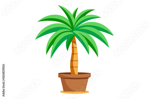Vibrant potted palm tree brings tropical vacation vibes and refreshing green oasis to modern decor, perfect for summer celebrations and wellness themes.