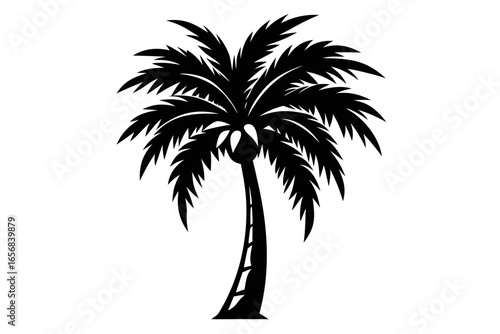Iconic black silhouette of a tropical palm tree instantly evokes summer vacation vibes, beach relaxation, and exotic travel destinations, perfect for holiday marketing and design.